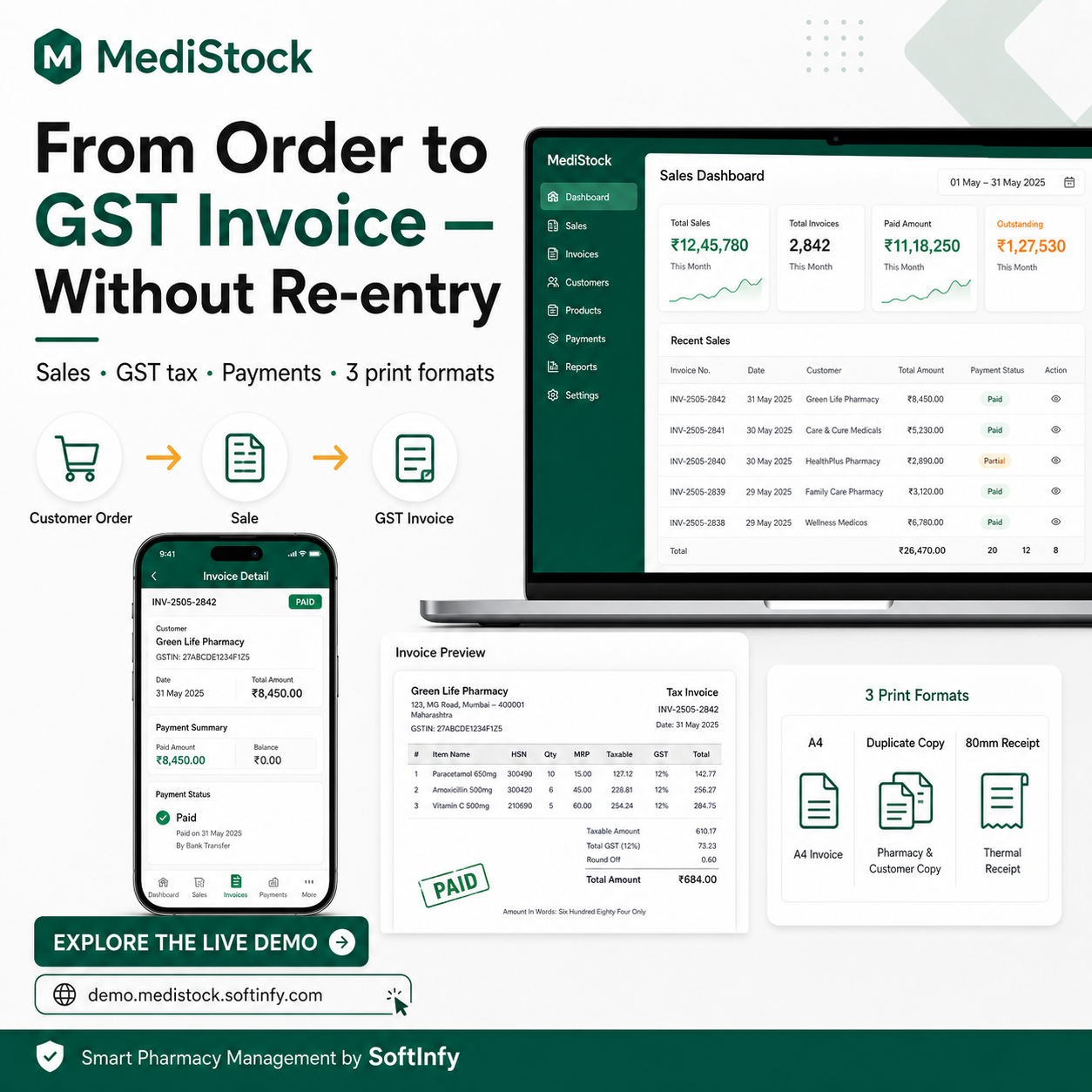 MediStock GST invoice screen